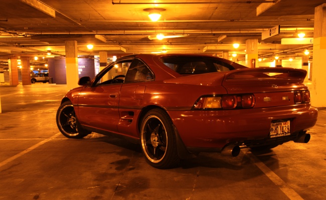 MR2 in parking garage, rear